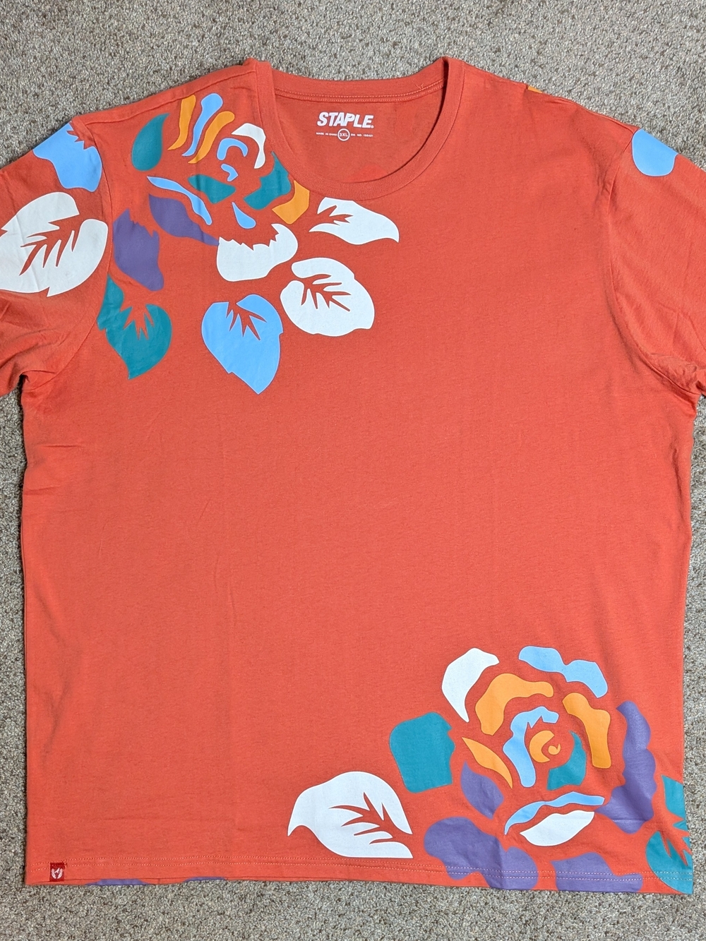 Staple Pigeon Floral Graphic T Shirt 3XL Orange Streetwear - Picture 2 of 16